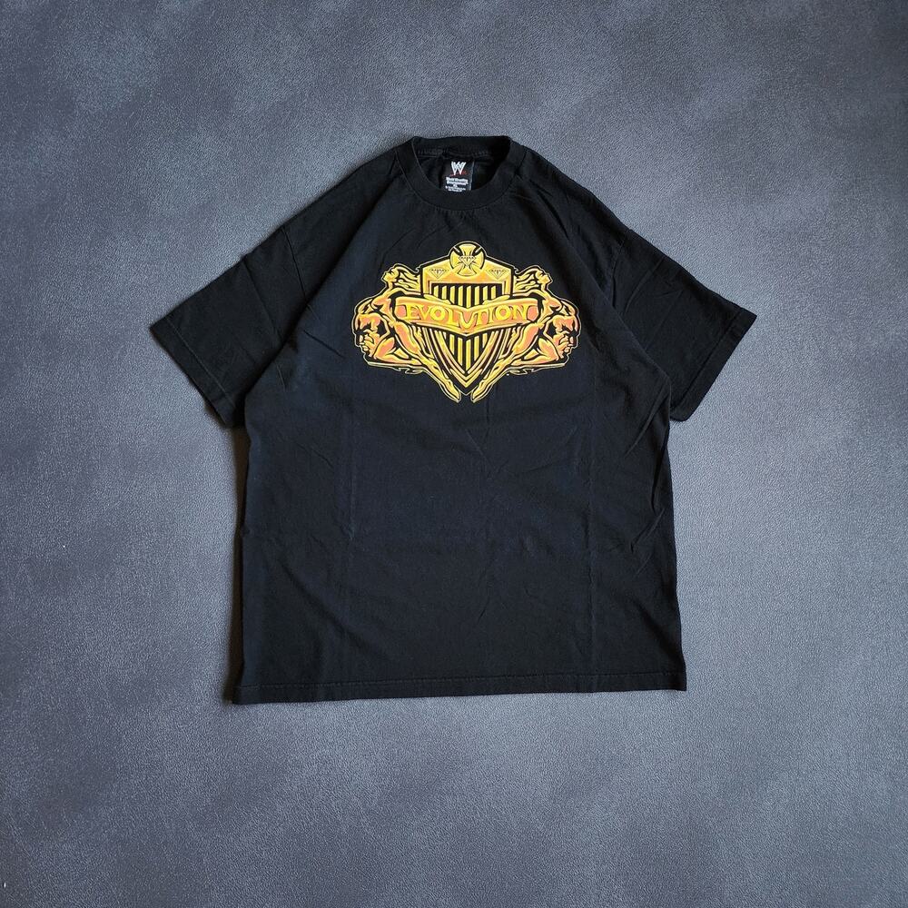 Vintage 2002 WWE Evolution Paid, Laid & Made Triple H, Bautista, Flair Shirt XL